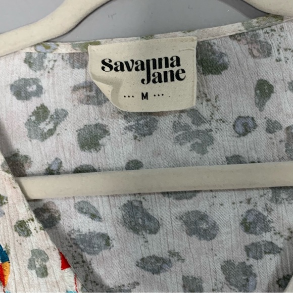 Savanna Jane boho babydoll style leopard print with multi embroidery. Size M - Picture 3 of 9